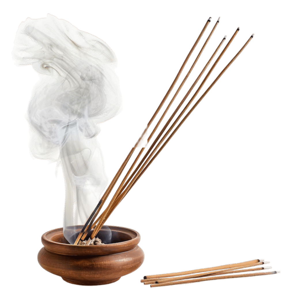 aromatic incense sticks smoldering wooden table isolated white background photo 660230 81656